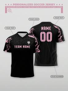 1pc Customized 2026 Season Appearance Football Sports Jersey, Black Printed Color, Suitable For Outdoor Sports, Football Matches, Football Watching - Black - View 2
