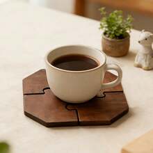 4pcs Retro Brown Wooden Puzzle Coasters, Each Piece Can Be Used Separately As A Trivet, Or Assembled Together As A Mini Tray For Afternoon Tea, Candles, And Other Daily Items, Filled With Thoughtful Design And Surprise. - 4-piece Set - View 3
