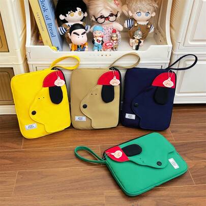 1 stuk 19,5 cm * 26 cm waterdichte nylon laptoptas, draagbare opbergtas met vakken voor telefoon, oplader, tablet en accessoires, schattige cartoon laptoptas unisex