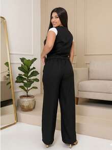 Women's Tailored Set: Vest And Wide-Leg Pants. Elegant, Casual, Chic, Modern, Conservative/Modest. Party/Fabric. Buttons Down The Front. Gathered Waist. Women's Formal Set. Office/Baby Shower/Formal And Evening. Holidays/Home/Summer, Spring And Autumn. - 黑色 - 查看 2