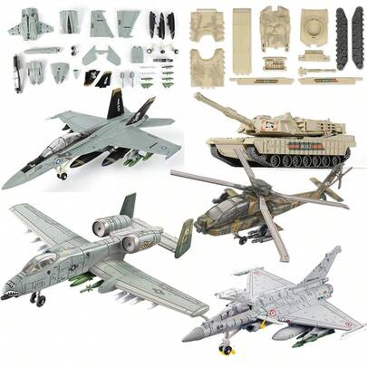 Plastic Scale Model Kit Airplane Tank Miniature Plane SU-57 Fighter Jet M1A2 Tank T-14 Leopard Tank Toy Back To School Gift Boy Kid Toy Model Birthday Gift Building Block Set