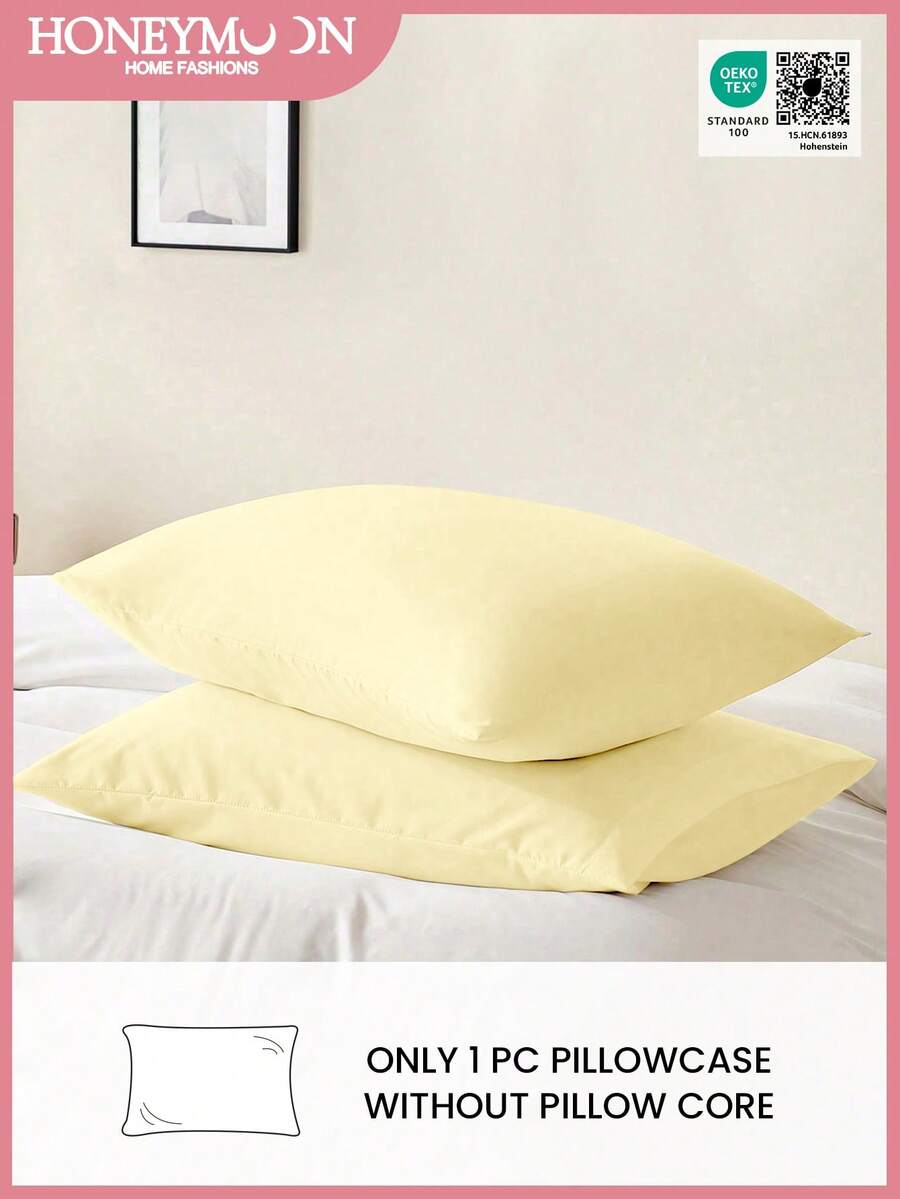 1pc Solid Color Pillowcase, Without Pillow Insert, Soft Pillowcase, Wrinkle-Resistant, Fade-Resistant, Breathable, No Filling, Machine Washable, Oeko-Tex Certified, Light Yellow - Light Yellow - View 1