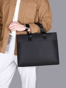 1个男士黑色通勤公文包，大容量新款商务14英寸笔记本电脑包，耐用防水尼龙材质方形包，男士礼品袋 - 彩色 - 查看 2