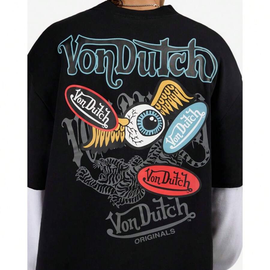Men's & Women's Vintage Cotton Graphic Tees, Summer Clothes, 2000s Style, Cute Tops, Shirts For Adults & Kids, Von O Dutch Classic Sci-Fi Style Tops - Oversized Old Printed Washed T-Shirt. Men's 100% Cotton, Loose Fitting, Y2K Street Retro Casual Urban Aesthetics, 100% Cotton Pullover. Gifts Men Clothes Men Shirts Graphic Teens Men Vintage T Shirts Graphic Tees Tanktop Tween Summer Clothes, Family Matching Outfit, Adult And Children's Sizes - 黑色3 - 查看 1