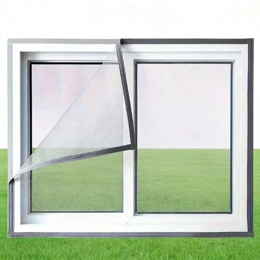 Premium graues Fenster-Fliegengitter - Mückenschutz, selbstklebende Installation, wiederverwendbar und waschbar, für Zuhause und Schlafzimmer - grau - Übersicht 1