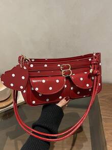 Túi đeo vai chấm bi mới, túi xách tay kiểu baguette thời trang bằng da PU dành cho nữ. - Đỏ - Xem 10