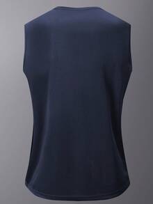 Men's Basic Sleeveless Tank Top, Solid Color Round Neck Mesh Fitness Sportswear - Blue - View 3