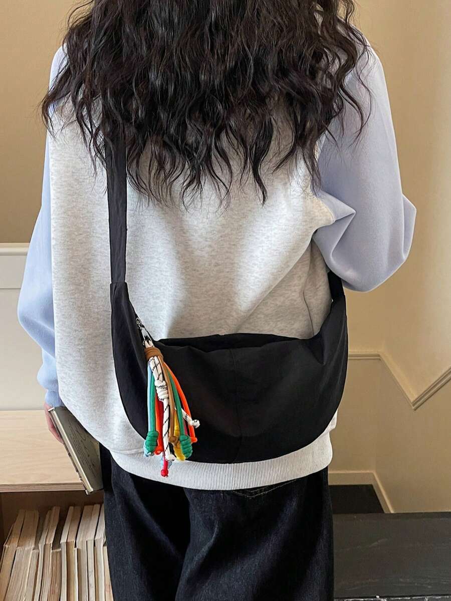 Nueva bolsa de hombro casual de gran capacidad con diseño único de bolsa de masa, con cuerda trenzada
