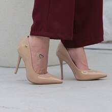 Women's Pointed Toe Pumps High Heel Vizzano Luxury Elegant Formal Shoes Women Stilleto Patent Leather - 米色/清漆 - 查看 9