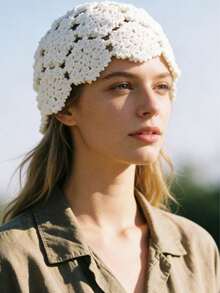 1pc Elegant Solid Color Crochet Beanie Hat, Suitable For Spring/Autumn, Casual, Party, Perfect For Holiday Celebrations, Fashion Headwear, Lightweight Cap - A - View 4
