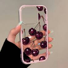 1pc Pink Frame Dual-Layer Phone Case With Cherry Pattern, Personalized Protective Cover Compatible With Apple 16 Pro Max, 17/16/15/14 Plus, 13/12/11, Air, Series - Multicolor - View 4