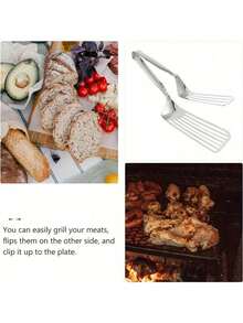 1 chiếc kẹp gắp thức ăn bằng thép không gỉ, dụng cụ nhà bếp đa năng dùng cho tiệc buffet, cá chiên, bánh mì, bít tết, salad và món tráng miệng - Giúp chuẩn bị và trình bày thức ăn dễ dàng hơn. - Bạc - Xem 6