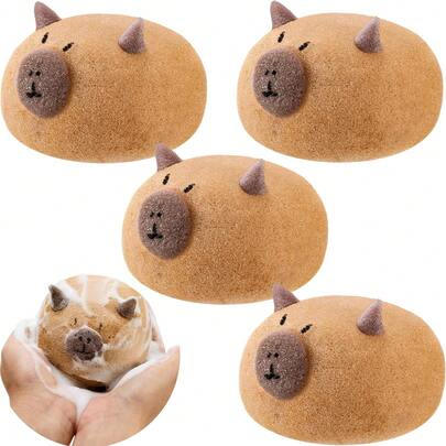 4pcs Capybara Bath Sponge, Cartoon Body Scrubber, Soft Mesh Exfoliating Bath Puff, Bath Gift For Birthday Party