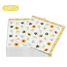 Serviettes en papier à motif d'abeilles 6.5 X 6.5 pouces, serviettes jetables pour déjeuner avec imprimé marguerites, serviettes de déjeuner à nid d'abeille jaune pour le printemps, l'été, la maison, les dîners, les buffets, la vaisselle de fête - Voir 7