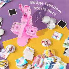 Square Button Maker Machine Fridge Magnet DIY Badge Press Kit With 100 Sets Supplies No Assembly - Pink - View 9