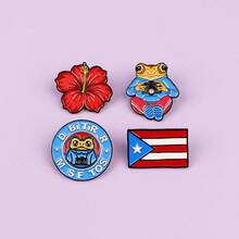 Ghim cài áo hình ếch ngộ nghĩnh cờ Puerto Rico, hoa đỏ, có thể dùng làm huy hiệu cài áo, phụ kiện quần áo, trang sức thời trang, quà tặng. - Đỏ - Xem 6