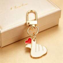 1pc Creative Hand Heart Shaped Keychain, Vintage Alloy Keyring With Cute Gesture, Romantic Decoration For Girls, Elegant Small Gift For Party - Multicolor - View 1