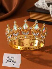 1pc/Baroque Style Round Crown Multi-Color Bridal Crown Headpiece For Prince, Royal King Beauty Pageant Queen, Lady, Full Circle Tiara With Flower Dec - Multicolor - View 18