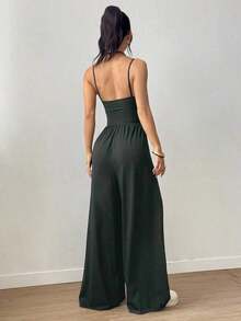 Unity Mono recto suelto y plisado informal para mujer, con tirantes ajustables, apto para primavera/verano - Gris - Ver 2