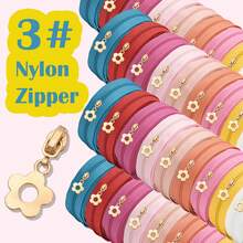 1 Set, (177inch/450cm) Nylon Zipper With 10pcs Flower Zipper Pulls, Suitable For Home Sewing DIY Replacement Zippers, Bags, Home Textiles, Clothing, Shoes And Other Accessories - 3NL+Qjhdp - View 1