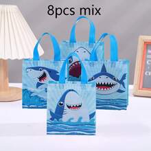 8/16 piezas Bolsas de tela no tejida con diseño de tiburón azul, adecuadas para negocios, compras, comercio minorista, eventos de cumpleaños, decoraciones de fiesta y embalaje de regalos, bolsas de regalo refrescantes de verano, bolsas de almacenamiento y compras - 9060 - Ver 13