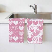 Bộ 2 khăn lau bếp, họa tiết trái tim màu hồng và trắng, chất liệu microfiber siêu mềm, kích thước 40*60cm/15.7*23.6in, in một mặt, thích hợp cho nhà bếp, phòng tắm, nhà hàng, làm quà tặng. - Nhiều màu - Xem 10