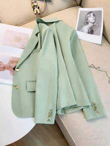 Plus Size Elegant Blazer Jacket, New Casual Jacket Chic Button Blazer Jacket, Beautiful Plus Size Suit - Bean Green - View 5
