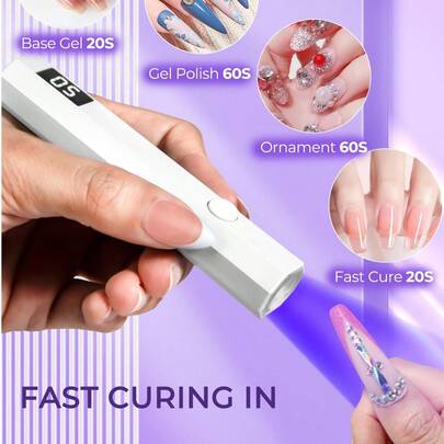 HYUNDAI Portable Nail Gel Curing Lamp, Nail Dryer, USB Mini Nail Dryer Lamp, 180mAh Battery UV LED Nail Lamp, Suitable For Curing All Nail Gels, Suitable For Home Nail Salons