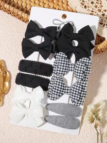 12pcs 2026 Bow & Heart Shaped Waffle Knit Hair Clips, Gentle Style Hair Accessories - Mixed color - View 15