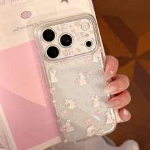Kavenfort Transparent Rose Rabbit Phone Case, Suitable For 17 Pro Max, 15 Full Coverage Protective Case, 14 Soft Case. Fairy-Like, Cute, Beautiful, Sweet, Girly, Geometric Pattern, Korean Style, Minimalist Style, Adorable, Fresh, Niche, Cute Pet, Soft Girl Style, Ins Style - Clear - View 6