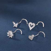 4PCS Heart & Butterfly Shape Nose Screw Stud Set – 20G CZ Nose Piercing Jewelry For Women Pin Nostril Piercing - Nhiều màu - Xem 4