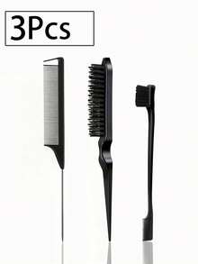 4/1pc Styling Combs Set, Unscented Bristle Professional Barber Styling Brush, Steel Rat Tail Parting Comb, Hooked Knitted Comb, Three-In-One Fishbone Comb, Mini Hair Brush, Detangling Comb, Curling Comb, Pompadour Comb, Side Comb, Haircutting Comb, Hair Accessories, Barber Tools, Suitable For Salon And Daily Use,Travel,Fathers Day Gift - Black - View 12
