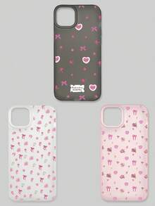 3 piezas Estuche de teléfono con estilo de niña dulce Y2K, con lazo floral, cubierta protectora suave de TPU semi-transparente mate anti-caída, estampado completo de patrón de rosa y corazón, 3 colores y patrones diferentes, compatible con la serie , adecuado como regalo de cumpleaños, uso diario para mujeres/estudiantes - Multicolor - Ver 16
