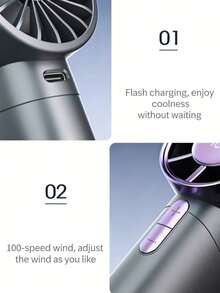 Mini High-Speed Handheld Fan, Equipped With 100-Level Stepless Speed Adjustment Technology And Wind Speed Display Screen. Double-Tap To Turn On. Portable And Cooling, Essential For Summer Travel! (1800mAh Battery) - Multicolor - View 8
