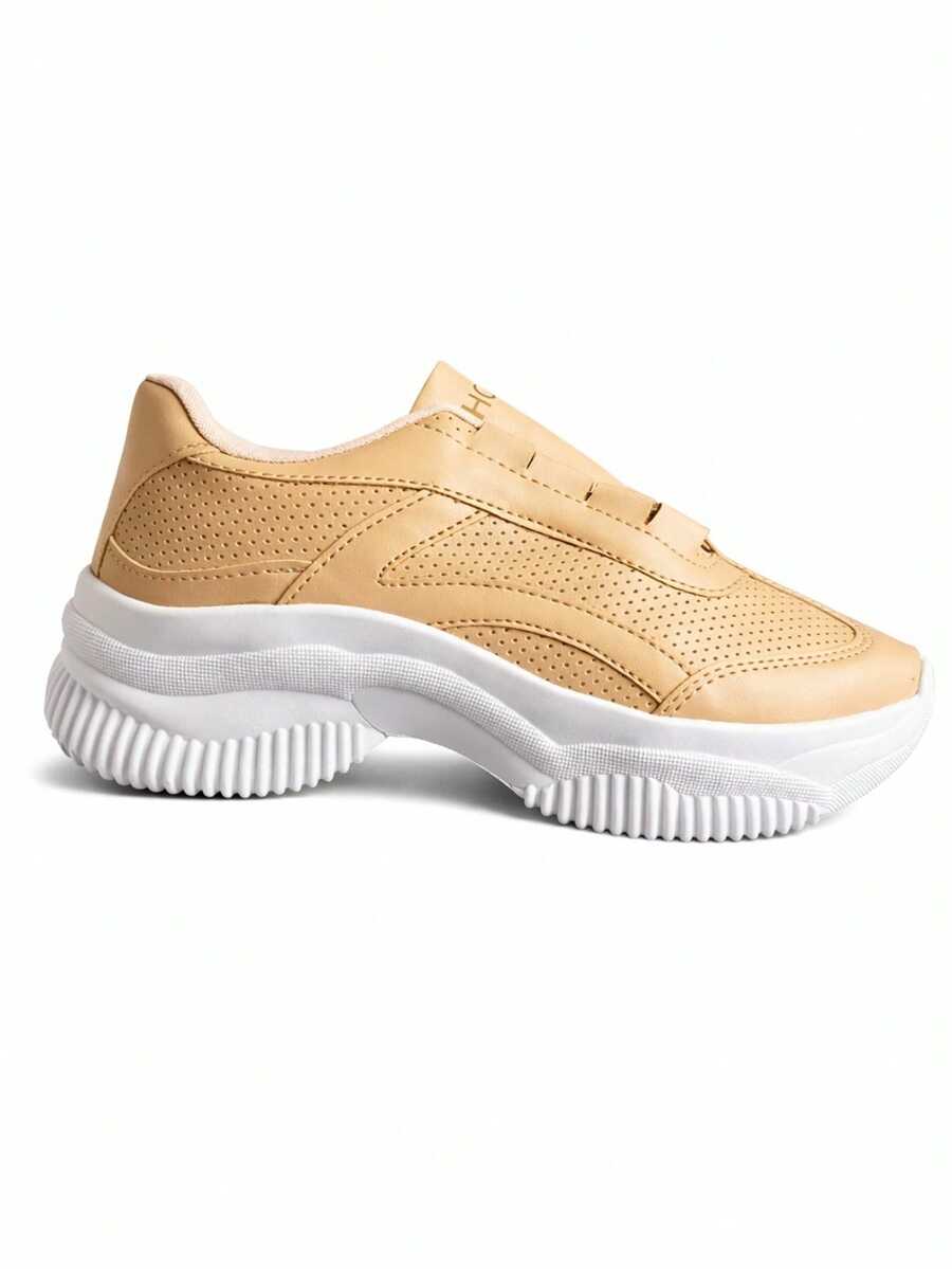 Women's Casual Sneakers, Blogger Style, Platform Shoes, White, Black, Beige, Comfortable, Chunky, Lightweight, New Release, Top Quality, Original Fashion, White Sneakers - 全新米色 - 查看 1