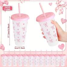 Bộ 5 chiếc, cốc nhựa dung tích lớn 700ml có nắp và ống hút, họa tiết bướm, thích hợp làm cốc nước ép mùa hè, dùng cho tiệc tùng, đám cưới, sự kiện và ngày lễ, món quà tuyệt vời. - Nhiều màu - Xem 3