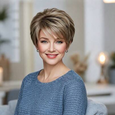 Peluca de cabello humano con mechas pixie 4/27# para mujeres - color de castaño claro a castaño oscuro, cabello brasileño corto de 6 pulgadas, gorra de red de rosa sin pegamento, densidad del 150%, perfecta para fiestas, cosplay, festivales, Año Nuevo, onda coreana, estilo K-pop, con estilos versátiles (casual, elegante, preppy, formal, modesto, romántico, glamoroso, vintage, deportivo, lindo, real, simple, vacacional, diario, festivo), adecuada para festivales de música, Día de la Madre, San Valentín