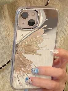 Gold Butterfly Mirror Phone Case Suitable For Apple 17ProMax/16Pro/14, Ins Style For Apple 15ProMax/15Pro/15 New, Anti-Fall For Apple 13promax/13pro, Soft Silicone Simple Full Coverage Case For 11/12 Women - Multicolor - View 2
