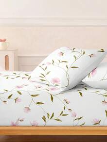 2/3pcs Soft Fitted Bedsheet Set - Floral Bedsheet Set, 1/2pcs Pillowcase And 1pc 12-Inch Mattress Protector, Suitable For All Bed Sizes: Single, Double, Queen, King, Super King, Bedding Set - White - View 7
