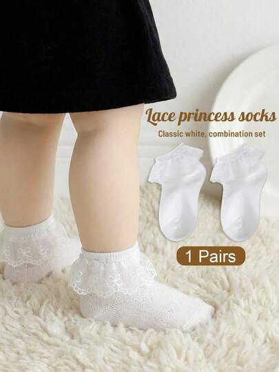 1 đôi tất ren kiểu công chúa mềm mại, thoải mái, thoáng khí dành cho bé gái