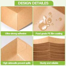 PULOSPACK 50 Pack 3lb Heavy Duty Kraft Leak Proof Paper Food Boats Disposable Nacho Trays Extra Large Food Serving Holder For Chips, Hot Dogs, Popcorn, Snacks, BBQ, Party, Picnic, Wedding - 黑色 - 查看 5