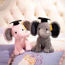 9.84 Inch/25cm Plush Graduation Elephant Doll, Soft Fluffy Stuffed Animal, Gray/Pink, Cute Home Decor, Children's Birthday Gift, Mother's Day, Graduation, Wedding Decoration, Christmas Gift - Multicolor - View 3