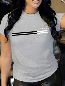 Hot Hour  Women'S Y2K Graphic-Shirt - Paris Print, Black & White Stripes, Soft Polyester Blend, Washable, Casual Short Sleeve Top All Seasons, Everyday Tshirt |   Y2K Fashion |   Comfortable Fit, Woman'S Shirt, Pretty-Shirt Women, Woman'S Blouse, Woman'S, Woman'S-Shirt - 灰色 - 查看 7