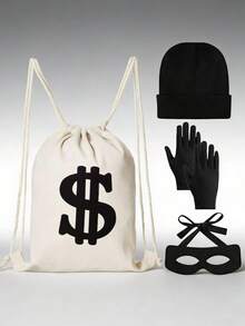 Bộ đạo cụ hình dấu đô la, trang phục Halloween, phụ kiện trò đùa trộm cắp. - Đen và trắng - Xem 13