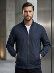 Men's Slim Fit Lined Dress Jacket - Stylish Winter Jacket StopTop - Navy Blue - View 2