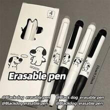 4支黑色小狗造型按动式圆珠笔，蓝色墨水，软握笔杆，高品质学生/办公用品，礼品文具 - 黑心小狗可擦筆 - 查看 2