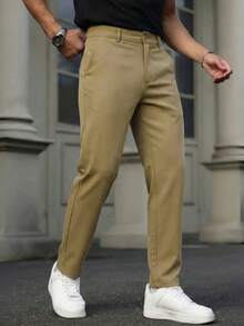Men's Slim Fit Tailored Trousers With Elastic Waistband And Elegant Fit - Beige - View 1