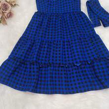 Checkered Dress With Thin Straps - Festa Junina 2025. Shortened Design That Flatters The Body, Vibrant Colors, With Built-In Bra. - 藍色 - 查看 5