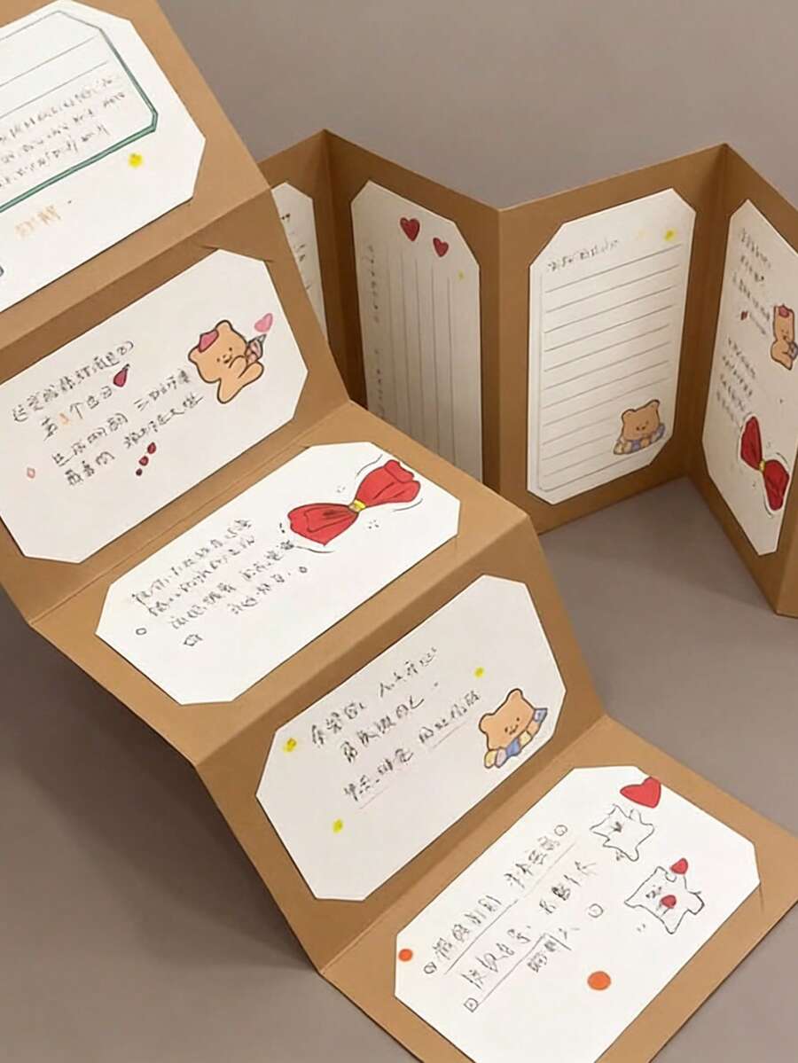 Accordion Fold Greeting Card, Creative Information Card Suitable For Birthday, Wedding, Party, INS Foldable Memo Card, DIY Handwritten Blessing Card For Various Occasions