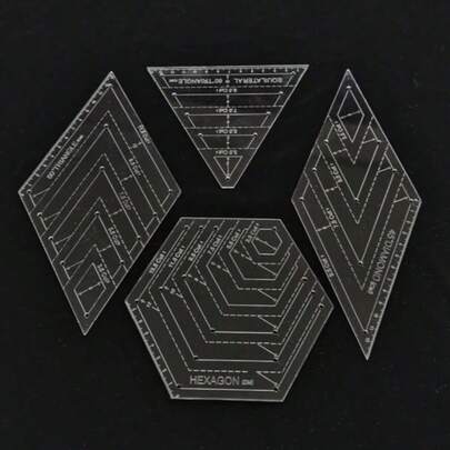 Bộ 4 thước kẻ ghép vải, chất liệu acrylic trong suốt cao cấp, thước kẻ may vá, khuôn cắt vải, dụng cụ may vá DIY.